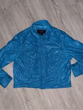 FU DA Sport SnakeprintTeal Blue Jacket Medium